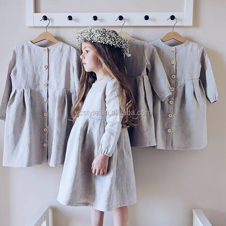 Ropa bonita para niños, vestido de algodón y lino de manga larga para invierno