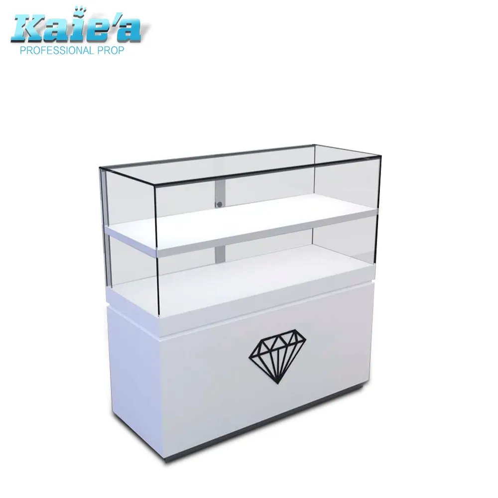 التصميم الحديث الزجاج الفاخرة المستخدمة إطار زجاجي لعرض المجوهرات مول المجوهرات مضادة مضاءة معدن زجاج الأعلى صندوق عرض مجوهرات