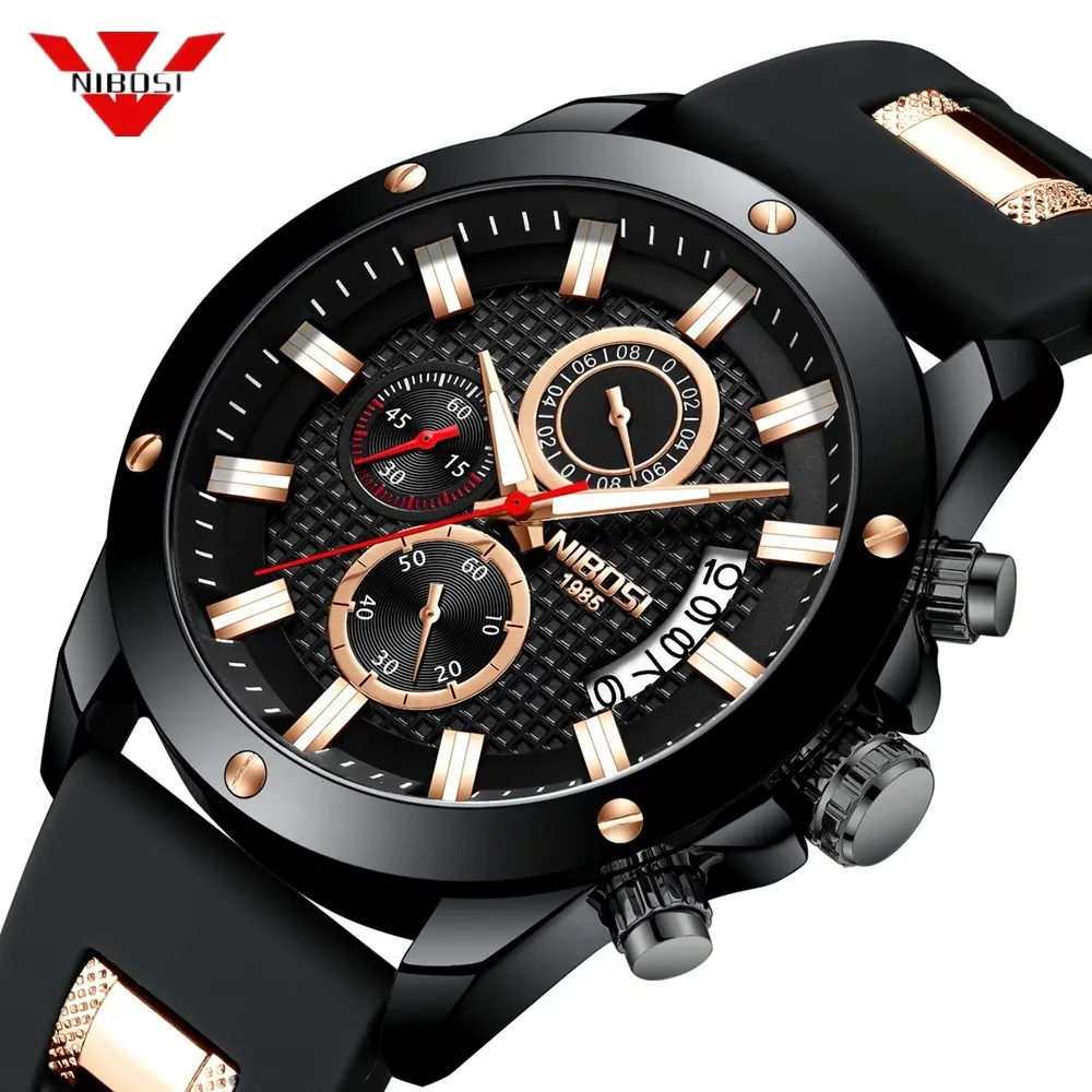 NIBOSI 2333 Men Chronograph Analog Quartz Watch Date Watch Top Brand Luxury Silicone Watch