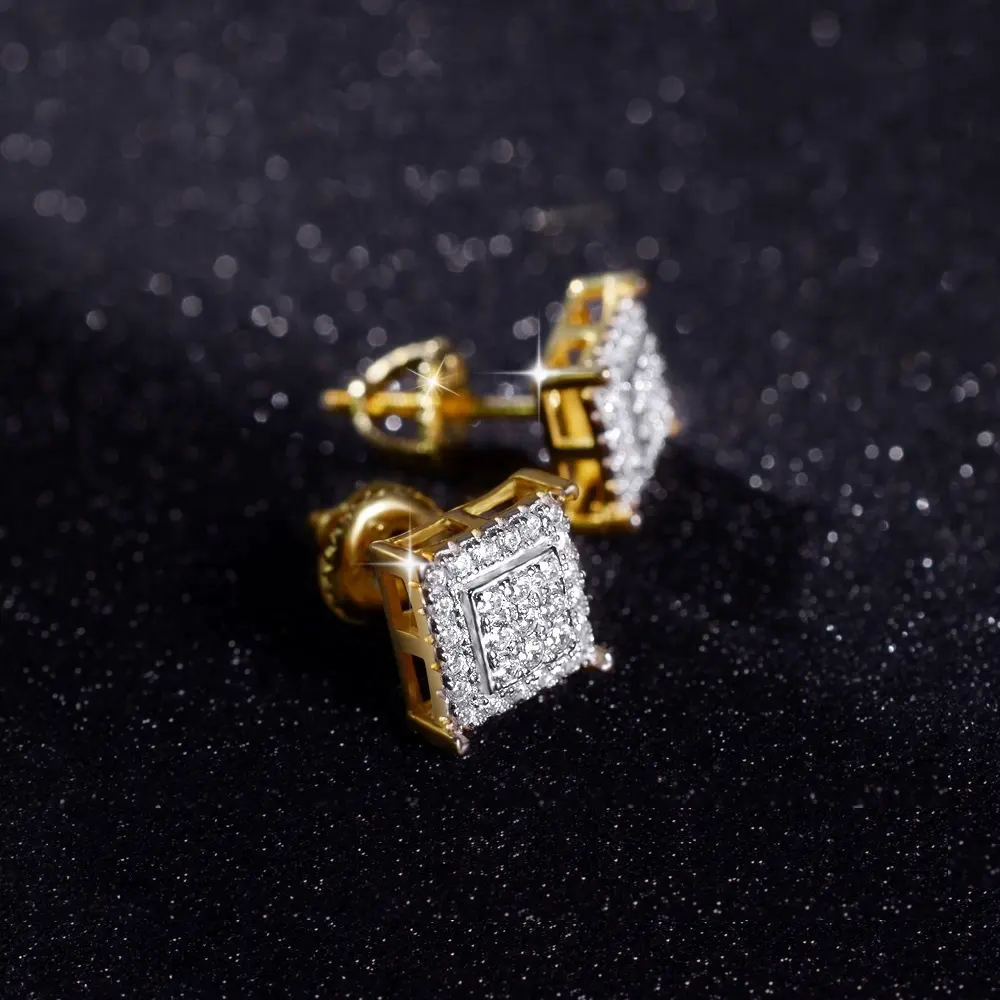 Pendientes de circonia cúbica para hombre, aretes de oro de 14 quilates, 14k, estilo Hip Hop, africano