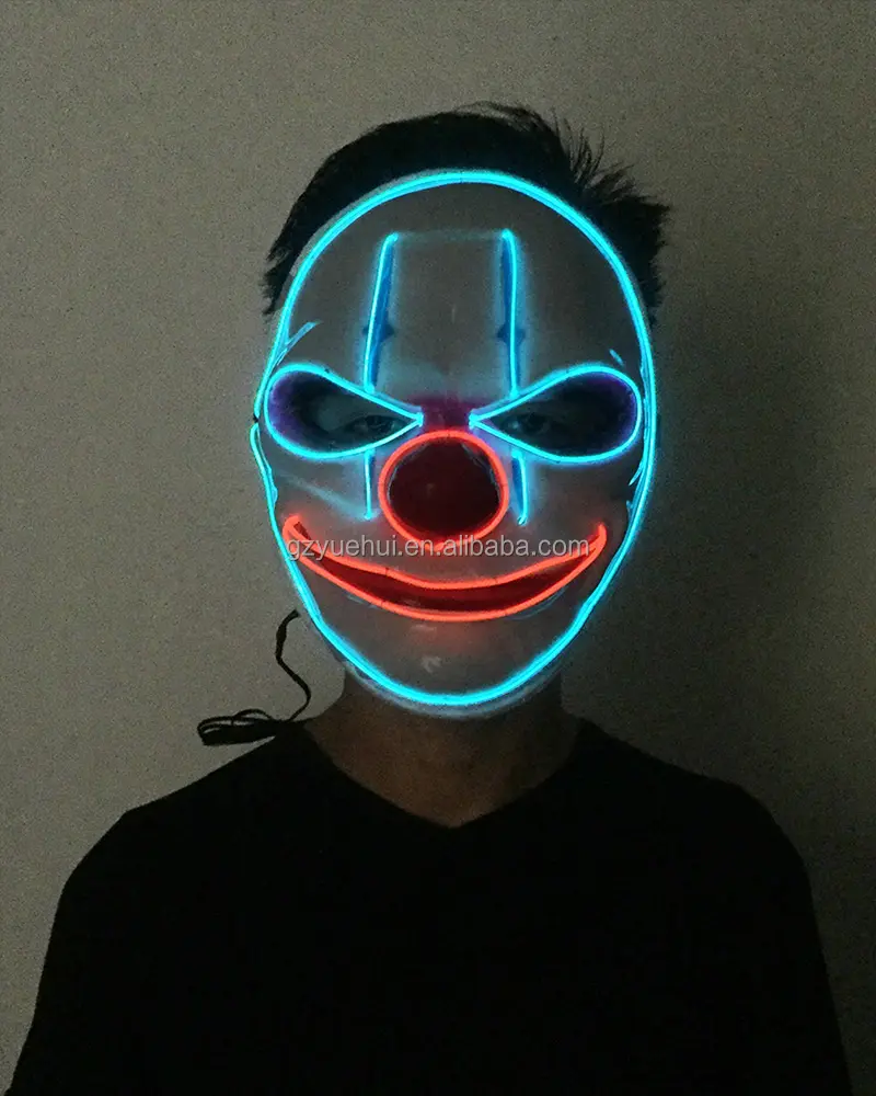 High Grade Clown Face EL Wire Glittery Cartoon Music Sensitive Mask Neon Led Strip Luminous Camouflage Mask PoweredによるBattery