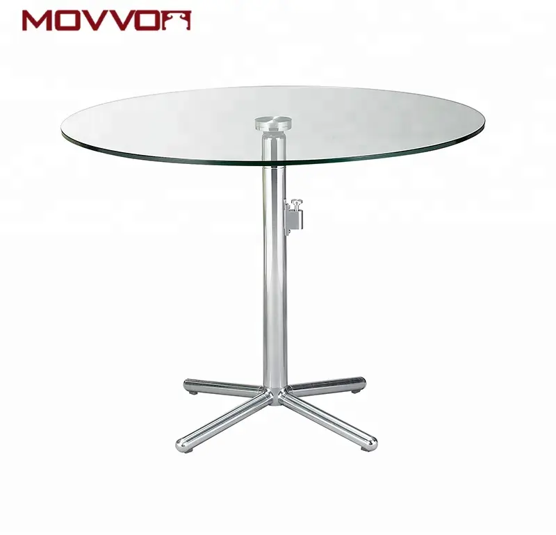 Base de aluminio plegable mesa de comedor superior de vidrio redondo para espacios pequeños
