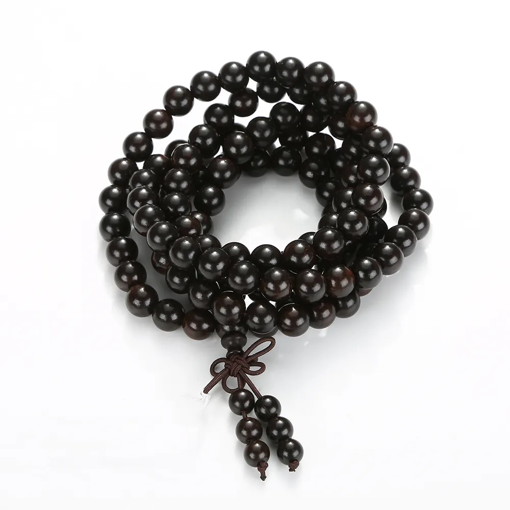 Gelang Manik-manik Kayu Pinus Brasil Hitam 108 Manik-manik 8Mm Tautan Buddha Tibet Pergelangan Tangan Manik-manik Cendana Doa Mala Elastis