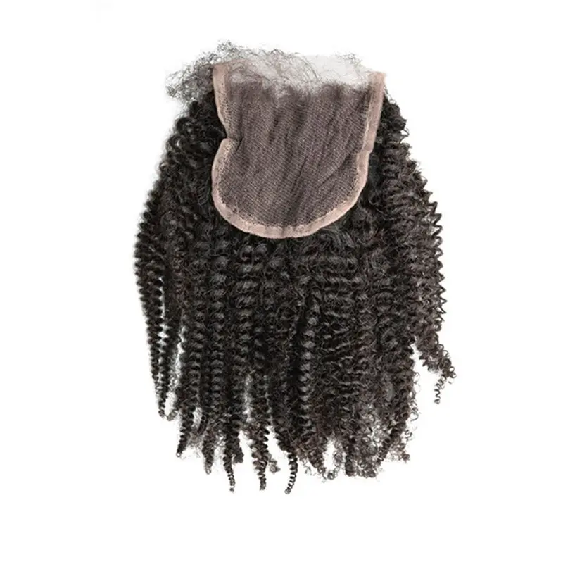 Монгольская кудрявая кружевная застежка и афро кудрявые волосы 4x4 4b/4c отбеленные узлы Детские волосы