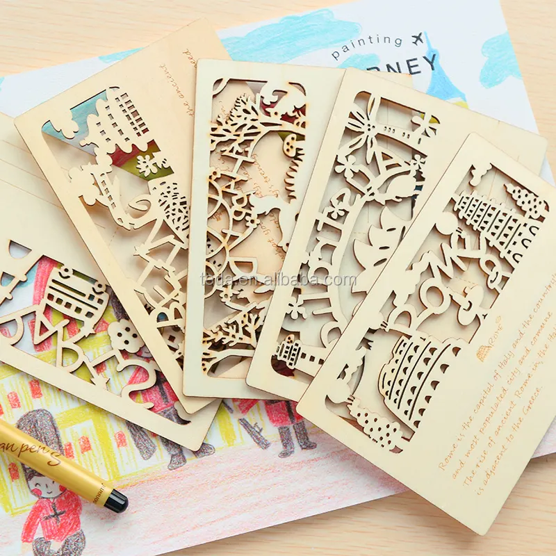 Design unico taglio Laser legno cartolina/regalo di legno carta