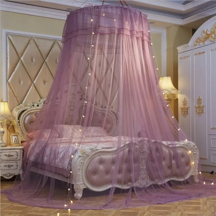 Yatak perdeleri gölgelik cibinlik kızlar çocuklar için yuvarlak kubbe romantik Bedframes gölgelik büyük boy yatak odası dekoru rüya çadırı