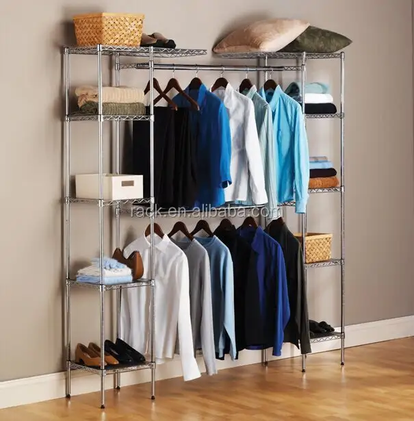 Mở Rộng Kim Loại Tủ Quần Áo Closet Organizer Lưu Trữ Kệ Phòng Ngủ Quần Áo Giá Kệ