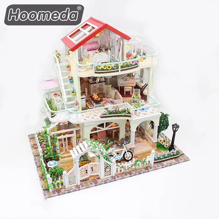 Set di mobili per casa delle bambole in miniatura di marca Hongda casa delle bambole in legno a tre piani fai da te