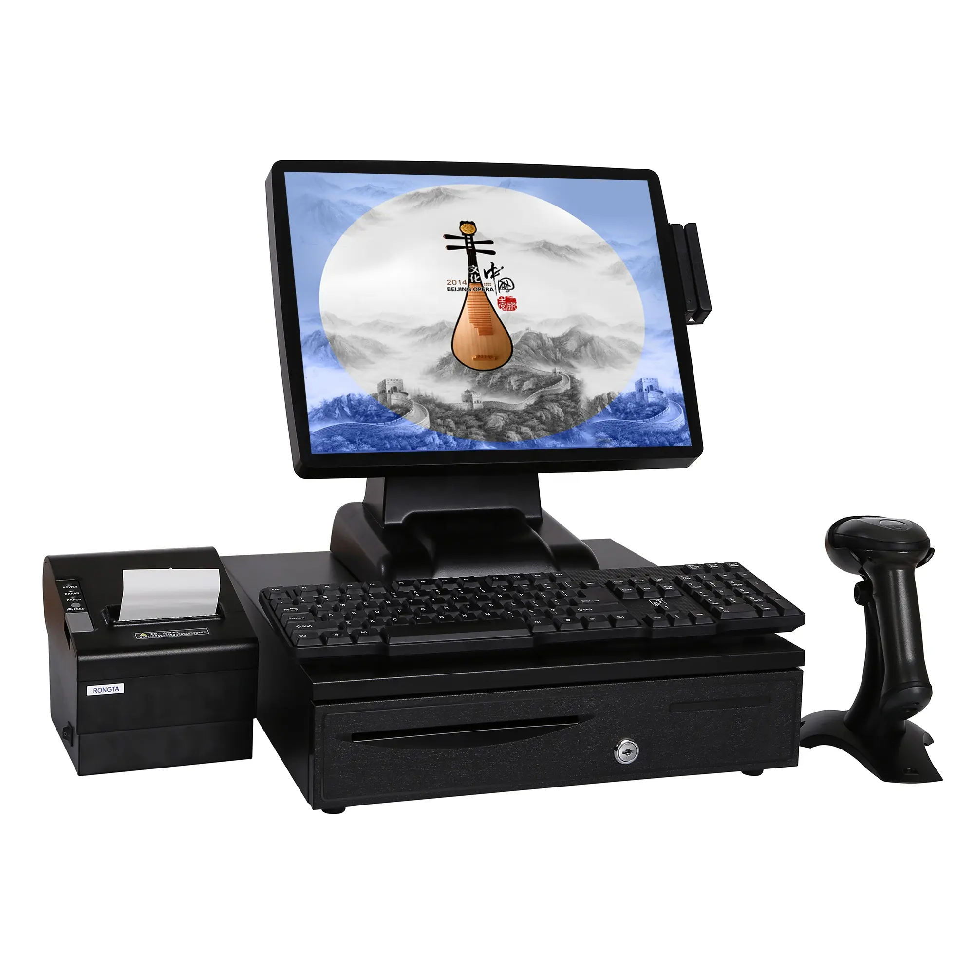 Кассовый аппарат POS с двойным экраном и клавиатурой, устройство для сканирования, терминал для супермаркетов, ресторанов, POS-система