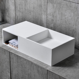 High Quality Solid Surface Cast Stone Basin Bathroom Wall Hung Artificial Wash Basin with Cabinet
