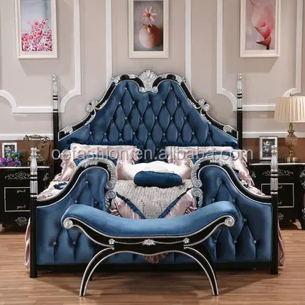 OE-FASHION European neoclassical princess carved wood master bedroom double bed