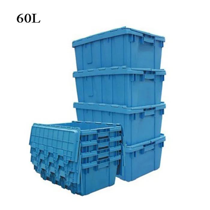 JOIN High Quality Stackable Tote File Storage Box Attached Lid Container Plastic Moving Storage Box With Lock Lid Tote Crate