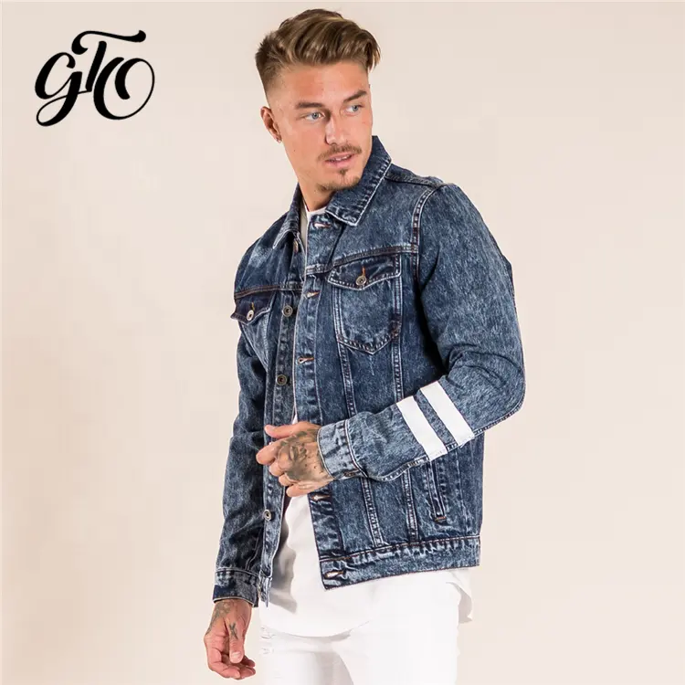 Jackette para hombres nuevo modelo de color azul de chaqueta de jeans para hombres jackette abrigo hombre stipe manga chaqueta