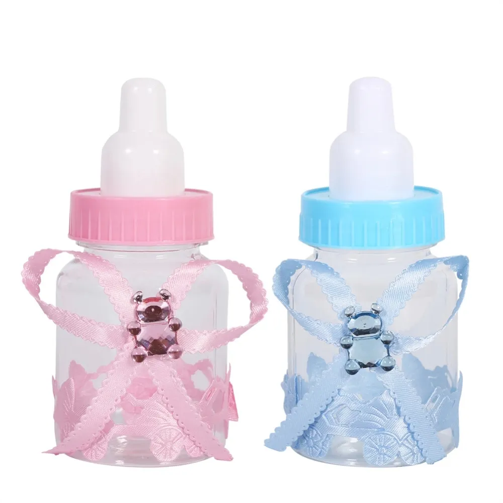 Biberons en plastique pour bébés, 10 pièces, boîte-cadeau pour bonbons, baptême ours, anniversaire, Baby Shower