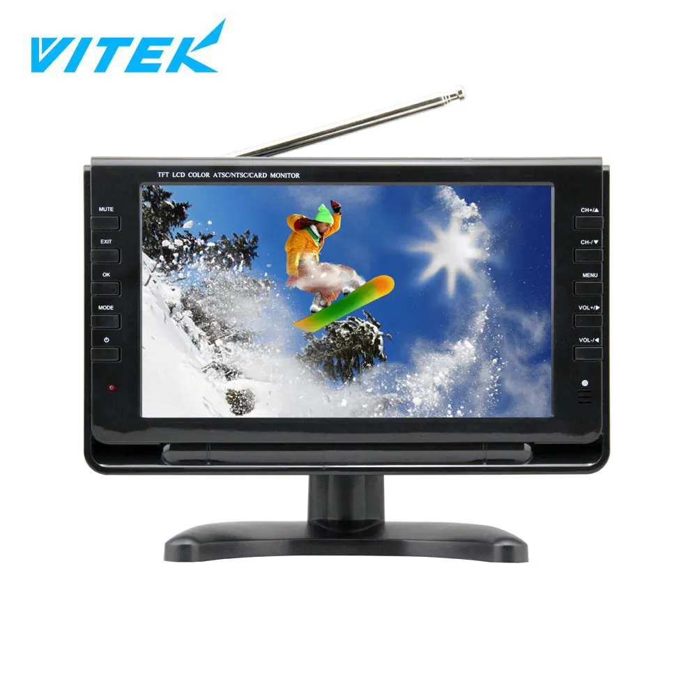 VTEX 7 9 10 inch Wholesale Bulk 12V DC Solar Powered led tv,rechargeable portable tv digital