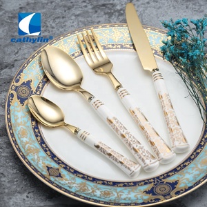 Cathylin Dinnerware Set Luxury <strong>Bone</strong> China <strong>Flatware</strong> with Ceramic <strong>Handle</strong> Gold Cutlery Sets for Knife Spoon - Product Image 1