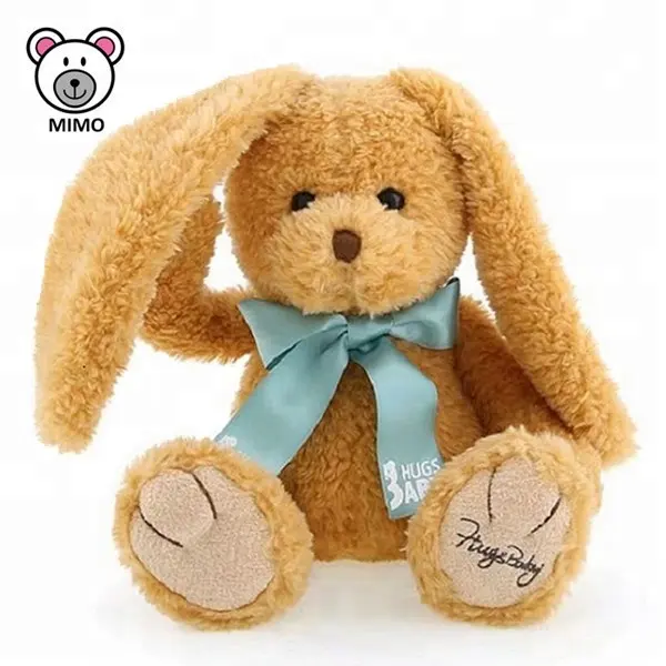 De la Idea de regalo de día de larga orejas conejo de peluche de juguete con Bowknot de bordar el logotipo de peluche conejo de peluche de juguete