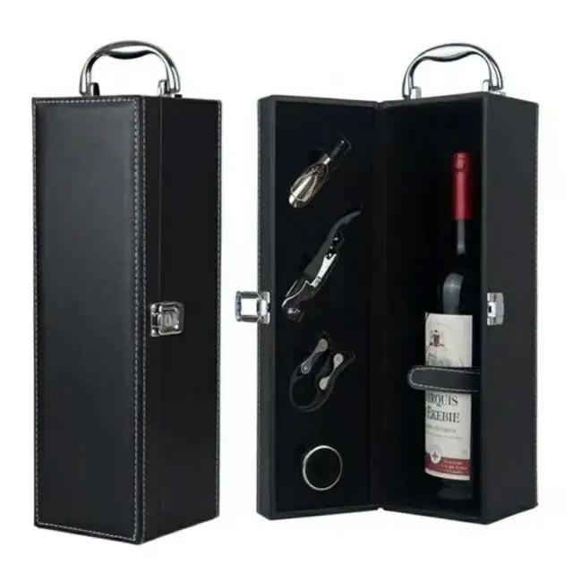 Оптовая продажа, роскошная Подарочная коробка для бутылок из искусственной кожи, роскошная коробка для вина с инструментами и аксессуарами