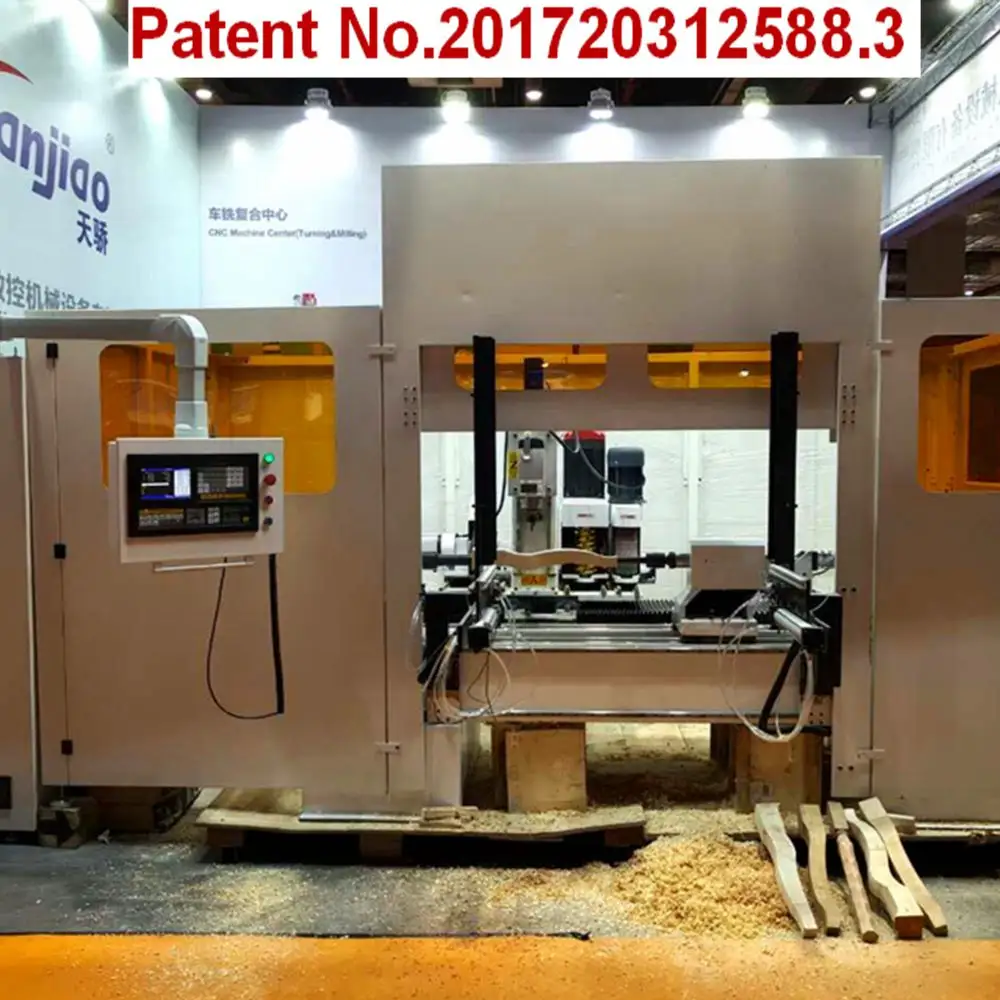 Venta directa de fábrica 4 eje de producto de patente TJ-1220 Auto alimentación Multi-función CNC torno de madera centro de mesa las piernas