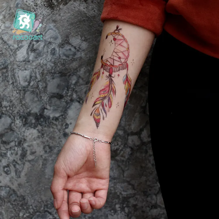 Impermeabile moda temporanea Dreamcatcher tatuaggio falso manica del braccio tatuaggi Design per uomo e donna borsa sigillata o personalizzata
