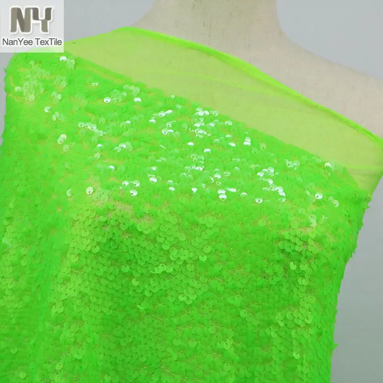 Nanyee Textile-tela de lentejuelas fluorescentes, color verde brillante y personalizada