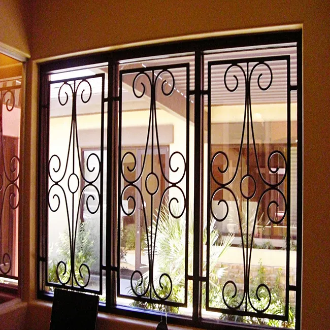 European Style Simple Galvanized Steel Fixed Window Grill Design Wrought Iron Window