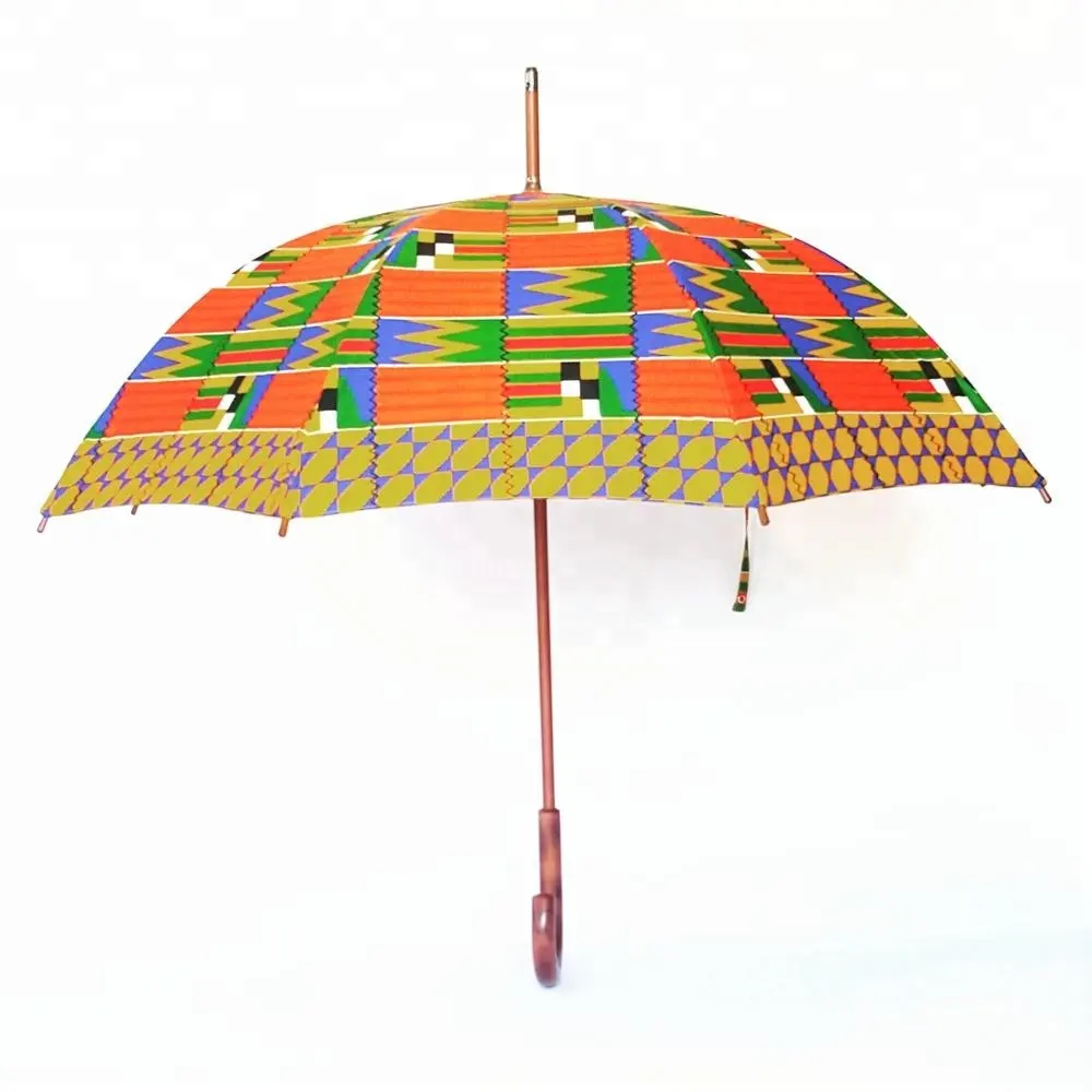 Nuovo Design Africano Ombrello Antivento UV Ankara Stampa Ombrelli Kente Avvolgere la Stampa del Sole Ombrello con Manico In Legno
