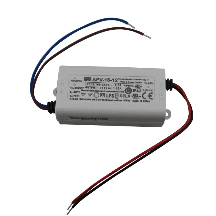 APV-16-12 1.25A 15W 12V LED Driver Meanwell Single Output Class 2 Cung Cấp Điện Trường Hợp Nhựa Cho Chiếu Sáng Trong Nhà