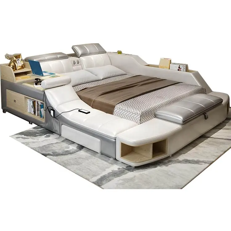 Mobília do quarto cama de armazenamento multifuncional com tatami cama de massagem música design de couro moldura de madeira sólida de fábrica por atacado