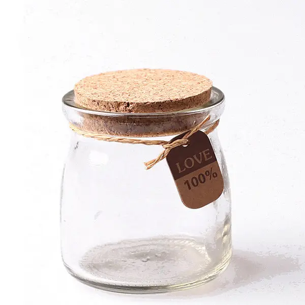 100ml clear food grade glass jar with cork for food, jam, pudding, yogurt