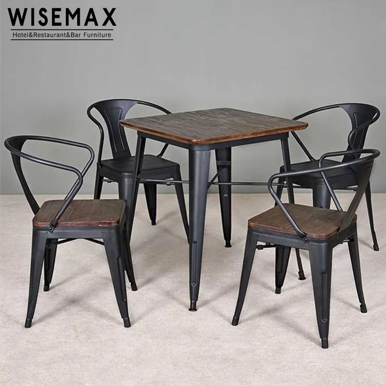 ריהוט WISEMAX ריהוט מסעדה תעשייתי מסגרת מתכת עמידה עץ עץ אלם ערכות שולחן אוכל מלבן שולחן אוכל למכירה