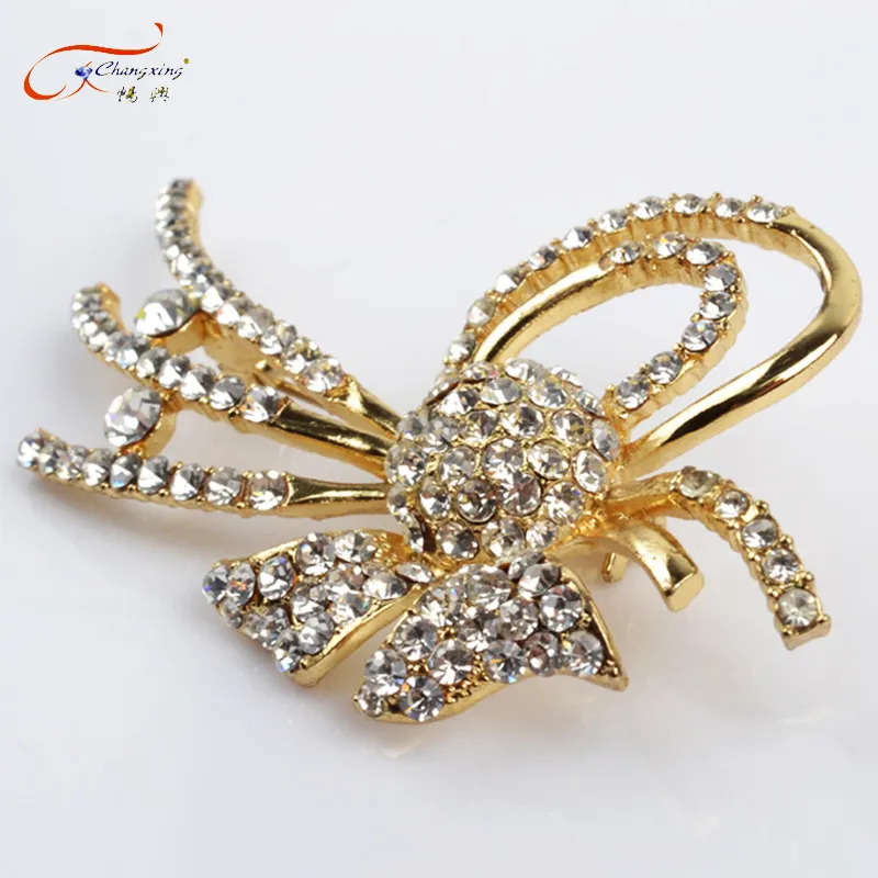 Broche de borboleta com clipe, broche de borboleta da moda, elegante, dourado e de strass