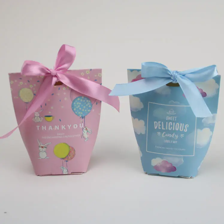 Caixa de embalagem de papel para doces, rosa e azul