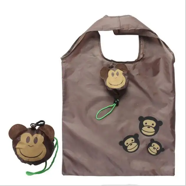 น่ารักการ์ตูนสัตว์แบบพกพา Eco Grocery รูปลิงพับได้ Shopping Tote Bag