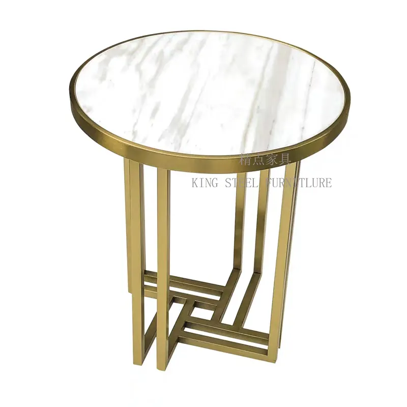 Mesa de esquina de acero inoxidable y Metal para sala de estar, mesa lateral redonda moderna de Color dorado para sofá