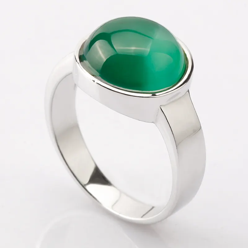 Caliente venta, fabricante de la joyería de la plata esterlina 925 anillos de piedra de ágata verde joyería de la boda anillo para hombres