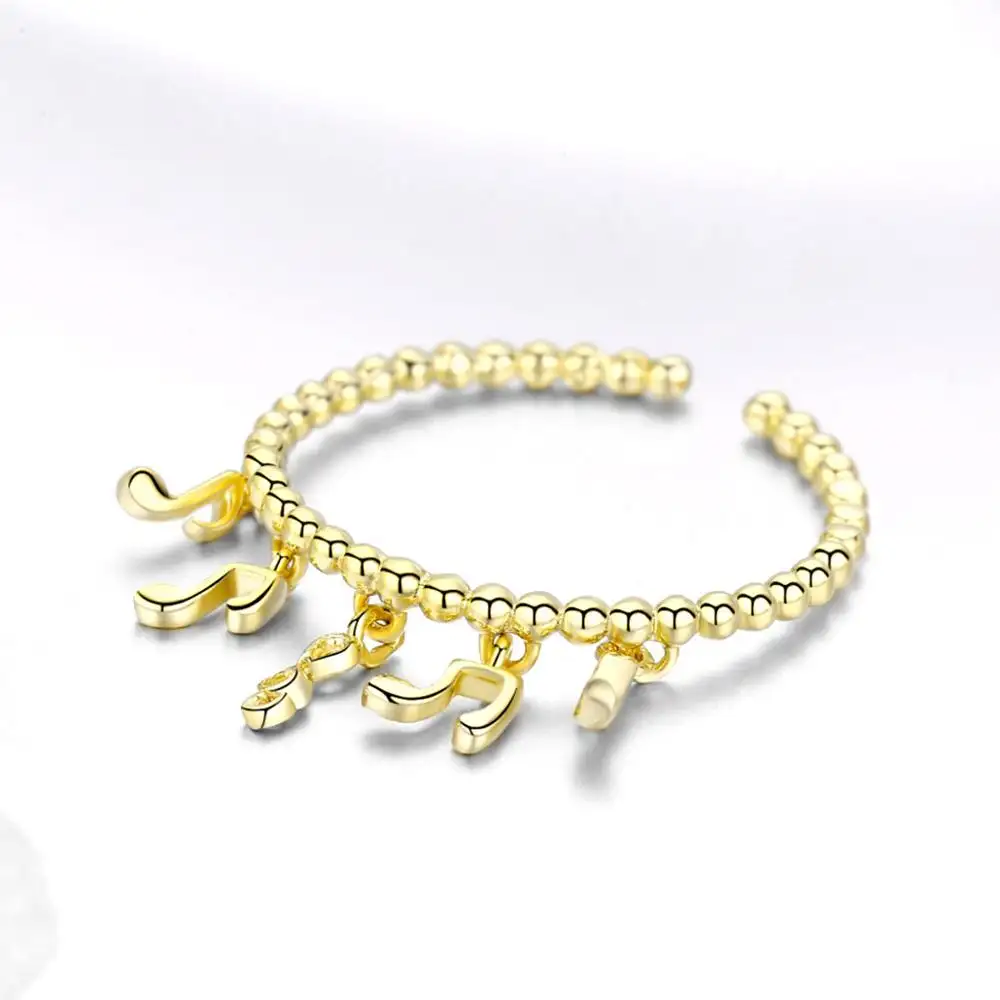 SCR489 chapado en oro de plata de notas musicales encantos anillo elegante borla anillos de dedo para mujeres niñas