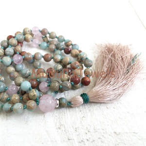 MN36090 doğal taş afrika Opal gül kuvars kristal 108 Mala boncuk el düğümlü püskül kolye <span class=keywords><strong>Mantra</strong></span> namaz <span class=keywords><strong>Yoga</strong></span> takı