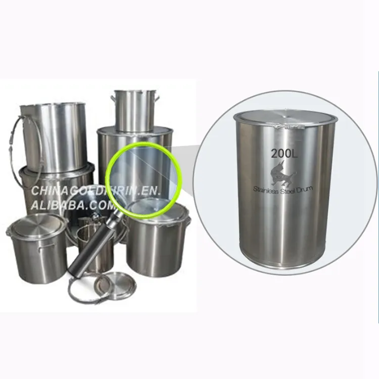 Tambor de acero inoxidable, recto, sellado, cabeza abierta, SUS316L, 200L