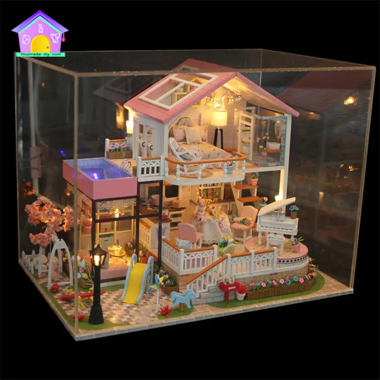 Miniatura diy kit construção artesanal de madeira casa de boneca de brinquedo de presente aprendizagem