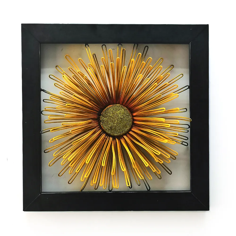 RAINHOU-decoración artística de pared para el hogar, 40cm, forma cuadrada, flor amarilla, metal, para sala de estar