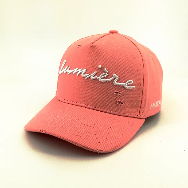 Cappello da baseball in difficoltà rosa, berretto da baseball personalizzato, cappello da Baseball a 5 pannelli in difficoltà