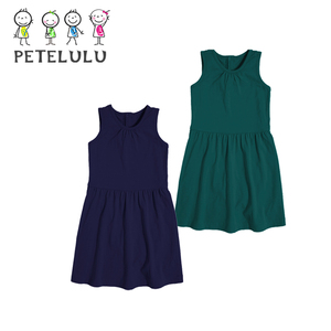 Petelulu夏季儿童透气服装儿童小女孩服装无袖素色婴儿服装女孩服装
