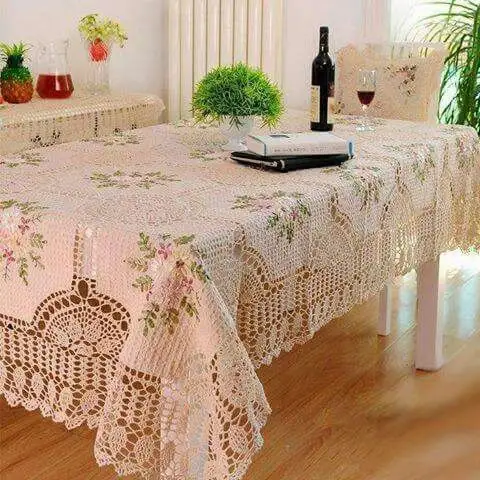 Toalha de mesa de crochetlace com fita de mão, bordado de 100% algodão