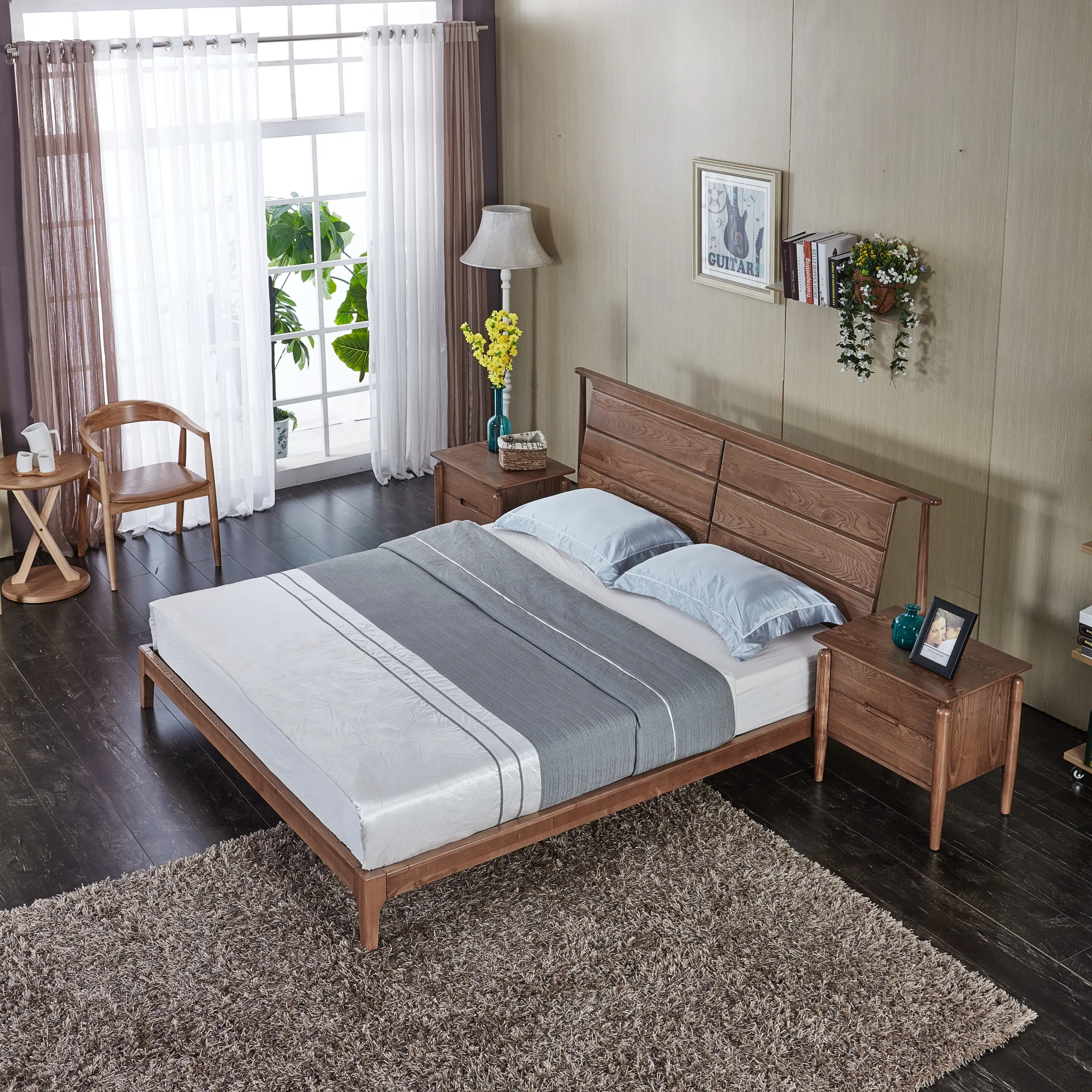 Muebles de cama dubai de madera maciza, cama individual de madera, cama de hotel más barato