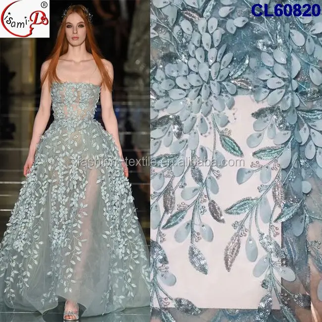 2020 Haute couture 3d nakış sequins dantel mevcut 5 yard yapmak giysi CL60820