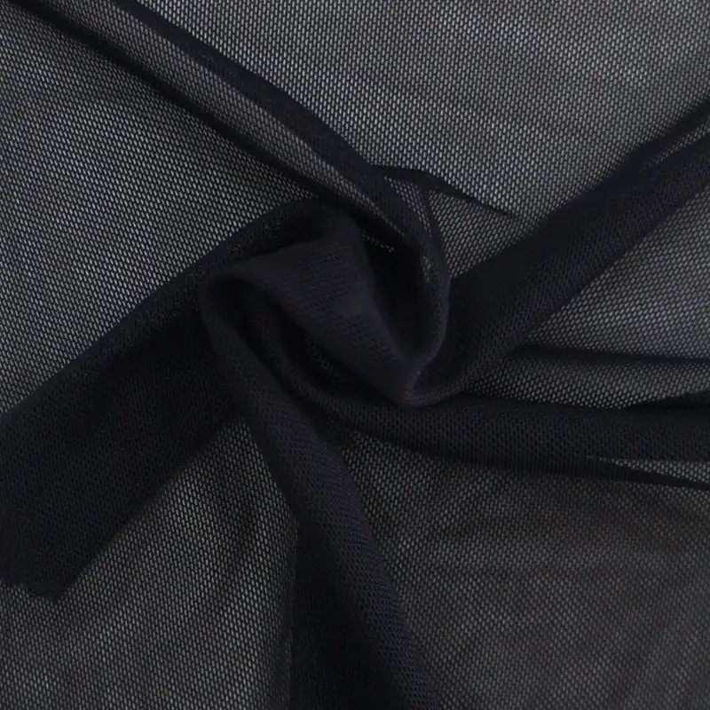 Siyah şeffaf 94 polyester 6 spandex 4 yönlü streç güç örgü kumaş