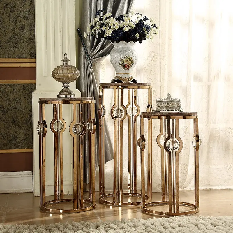 Luxury furniture metal marble table top wedding decoration church flower stand hotel style