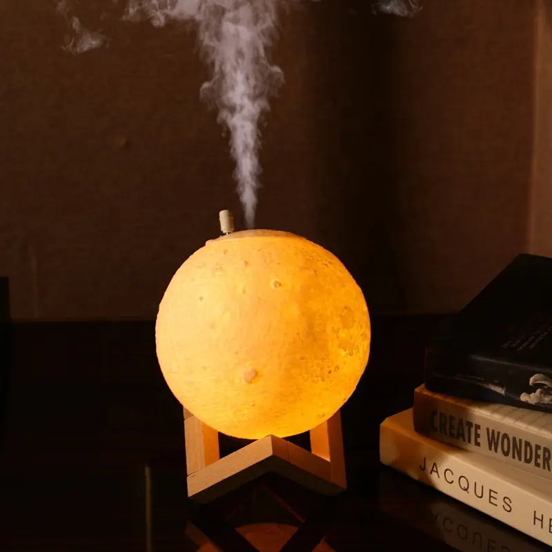 Lâmpada de mesa led de 880ml, umidificador lunar, 3 cores que muda de cor, luz noturna, para casa, quarto, lua, usb, purificadores de ar