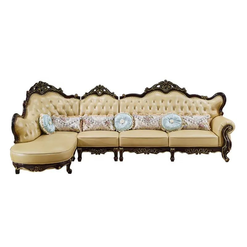 Klasik İtalyan antika oturma odası mobilya deri kanepe setleri hakiki deri Özel Kullanım büyük boy büyük kanepeler ev mobilya